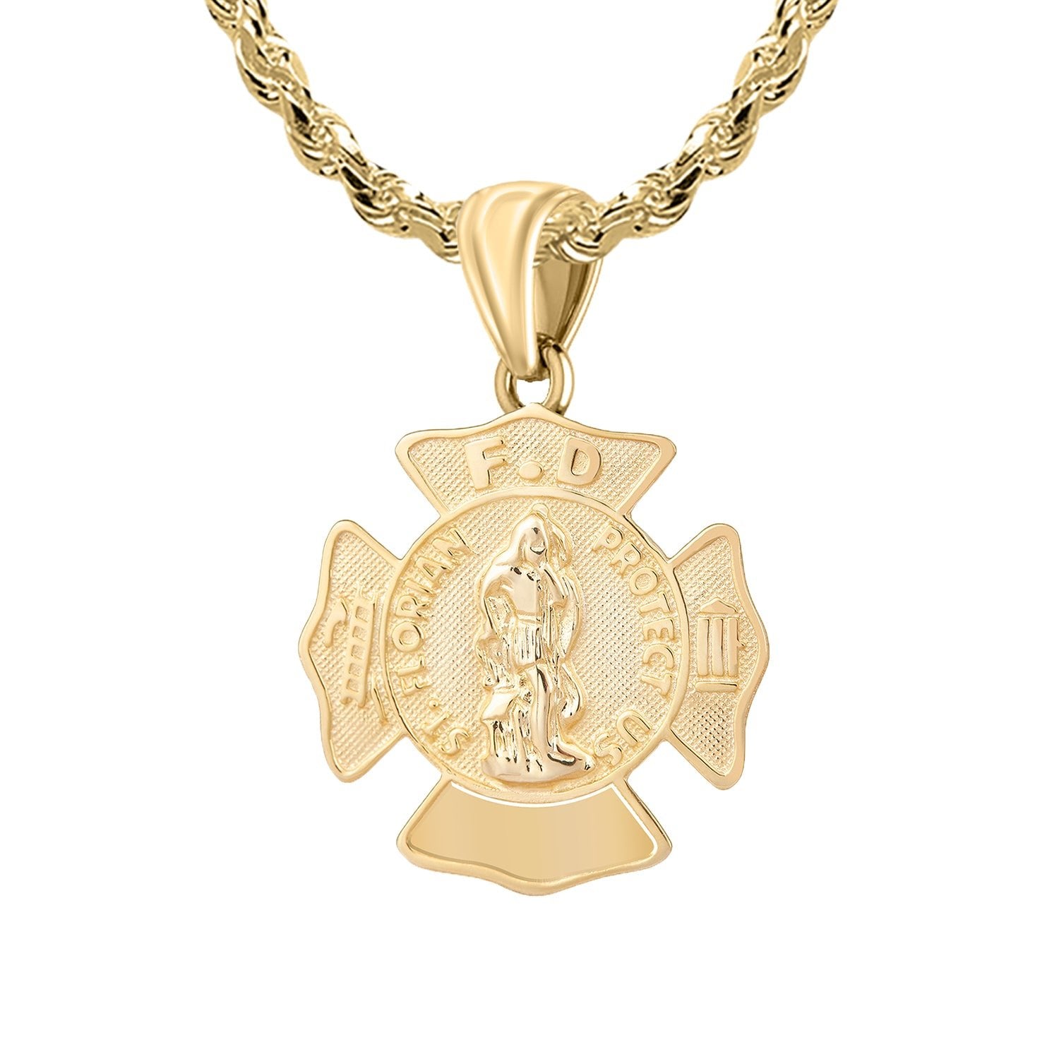 Ladies 14K Yellow Gold Customizable Firefighter Pendant Necklace, 23mm - US Jewels
