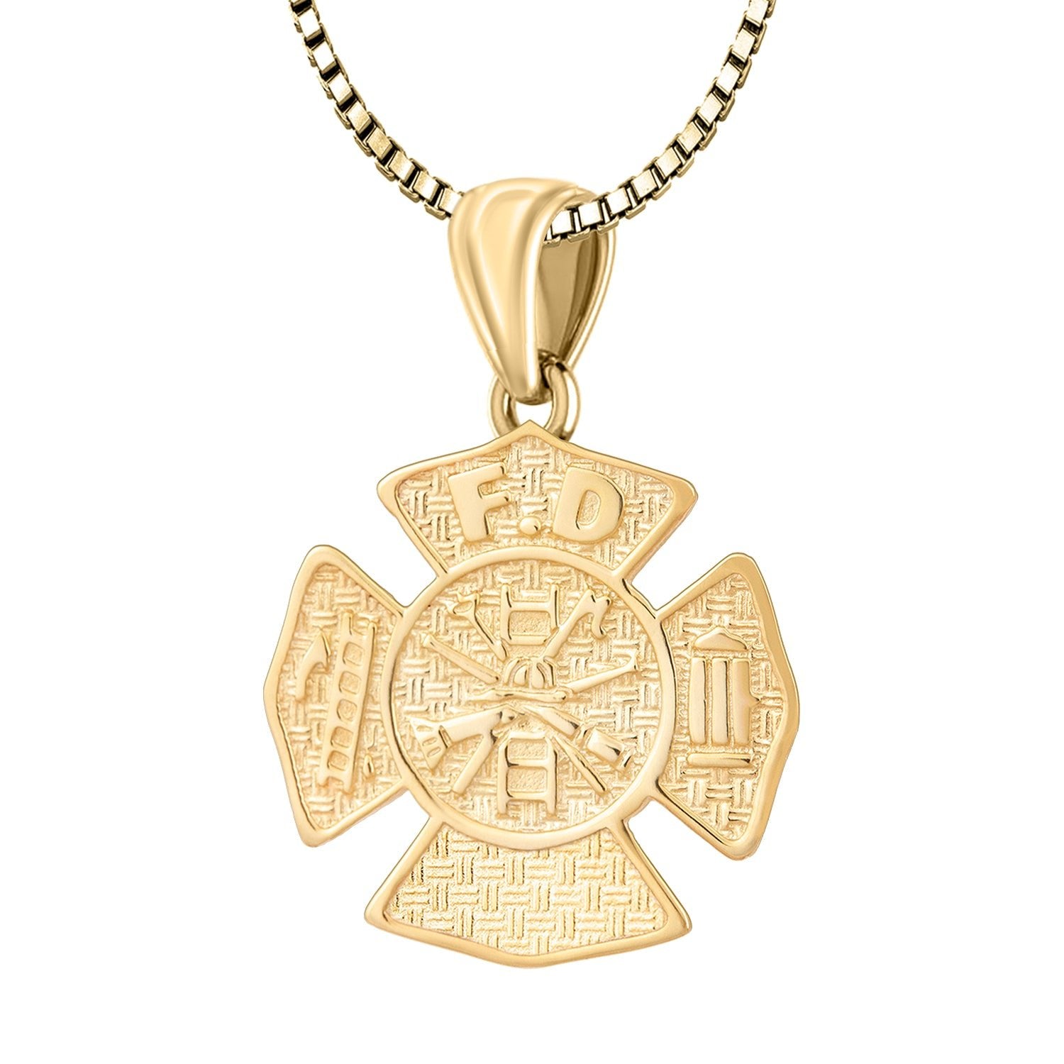 Ladies 14K Yellow Gold Customizable Firefighter Pendant Necklace, 26mm - US Jewels