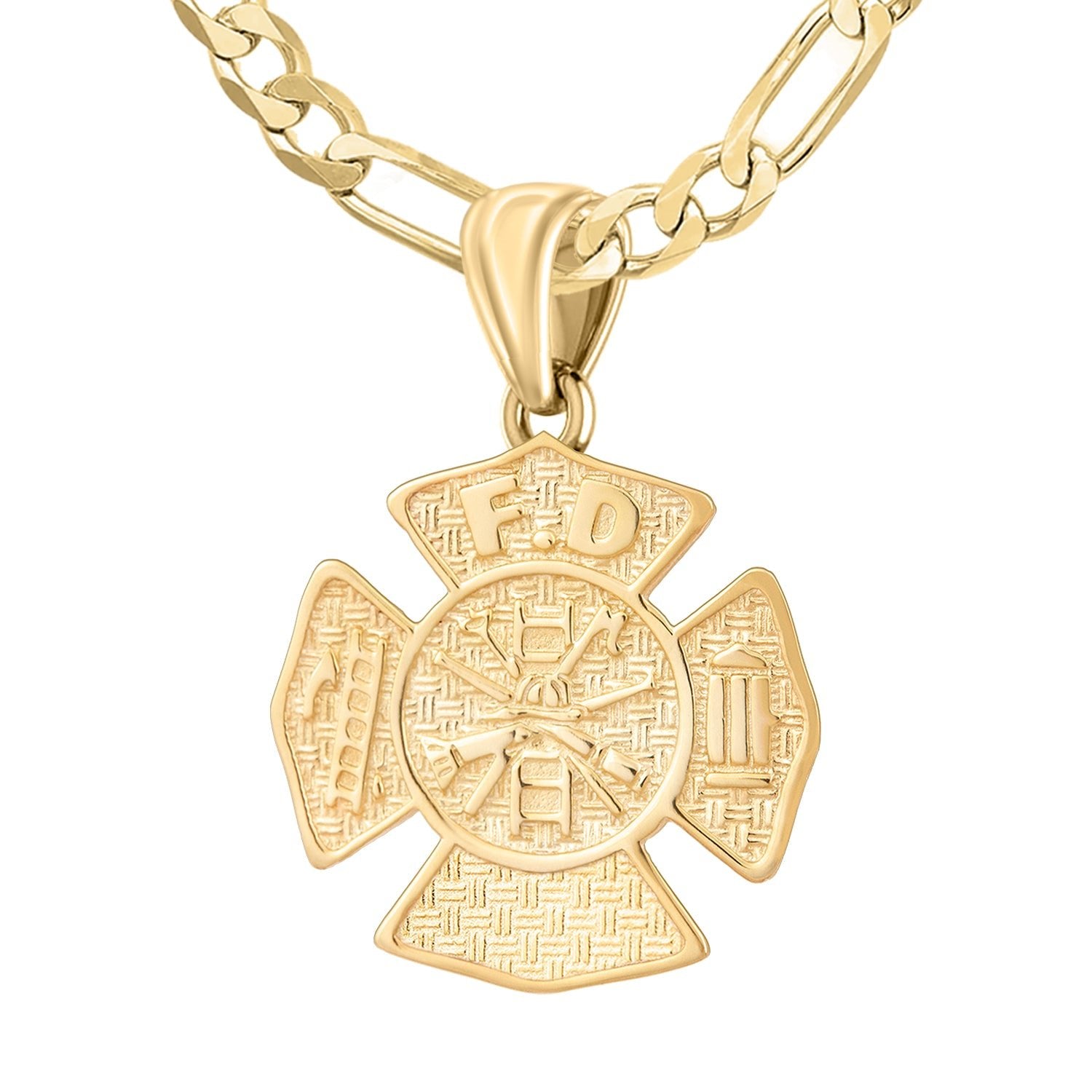 Ladies 14K Yellow Gold Customizable Firefighter Pendant Necklace, 26mm - US Jewels