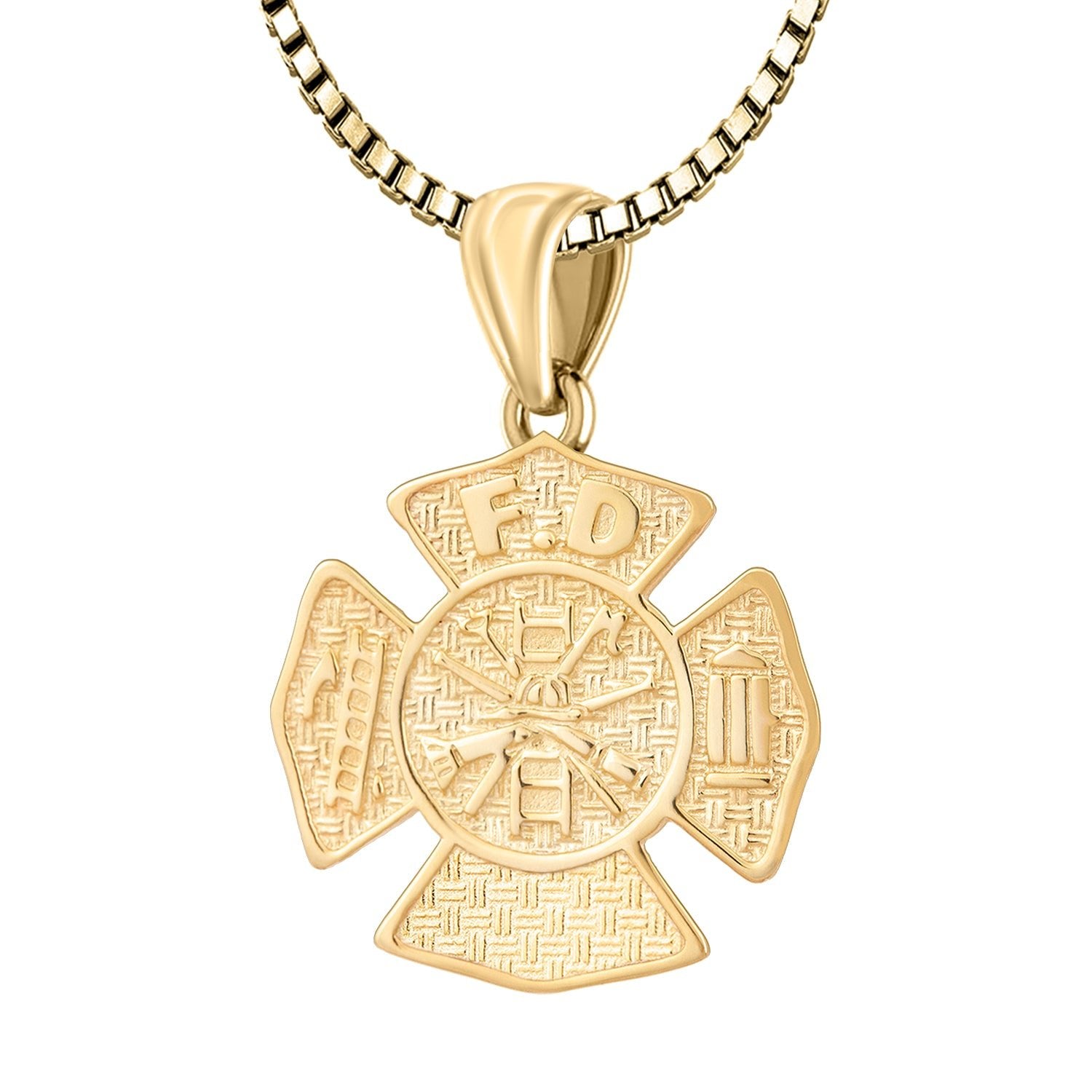 Ladies 14K Yellow Gold Customizable Firefighter Pendant Necklace, 26mm - US Jewels