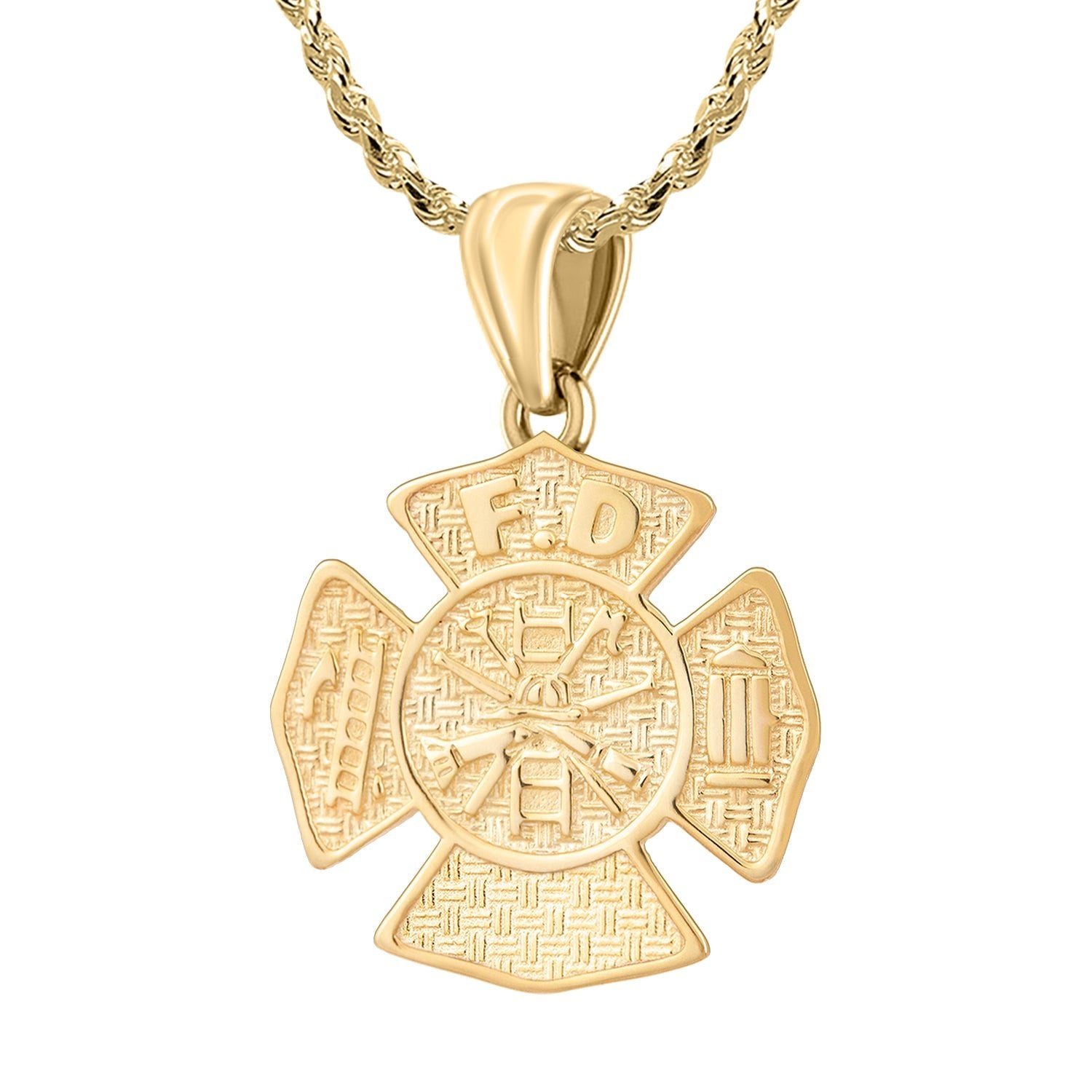 Ladies 14K Yellow Gold Customizable Firefighter Pendant Necklace, 26mm - US Jewels