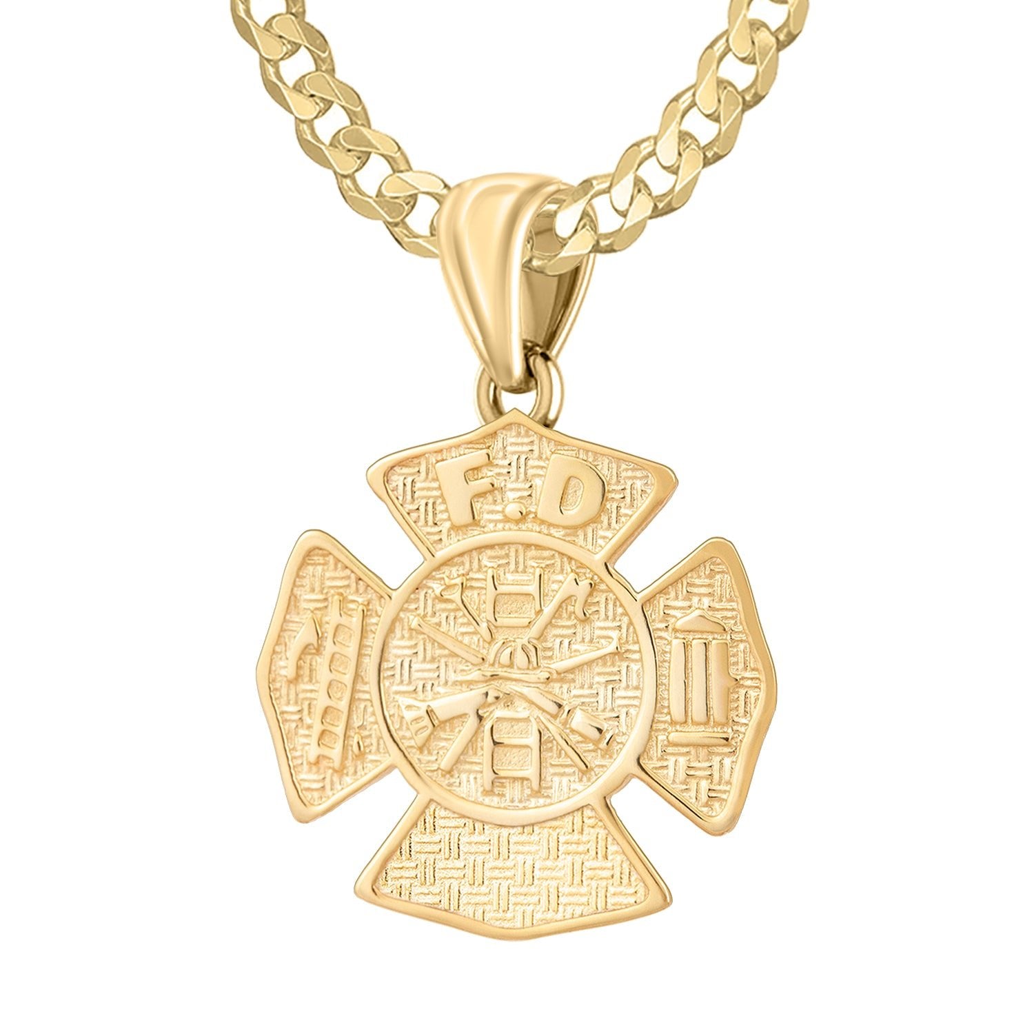 Ladies 14K Yellow Gold Customizable Firefighter Pendant Necklace, 26mm - US Jewels