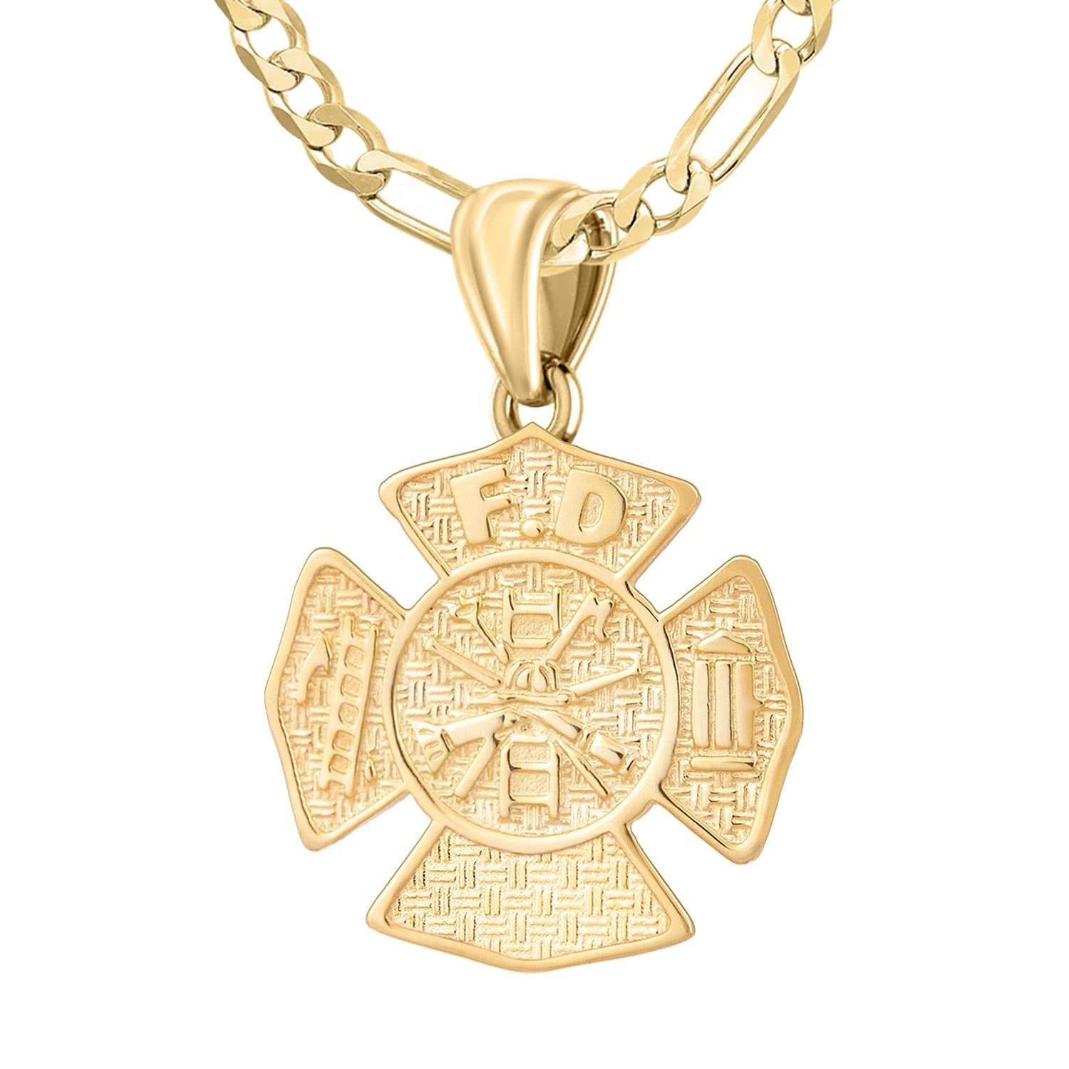 Ladies 14K Yellow Gold Customizable Firefighter Pendant Necklace, 26mm - US Jewels