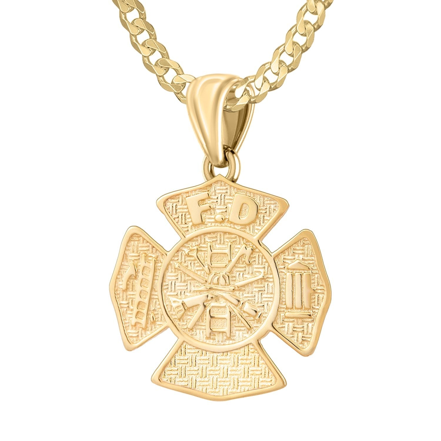Ladies 14K Yellow Gold Customizable Firefighter Pendant Necklace, 26mm - US Jewels