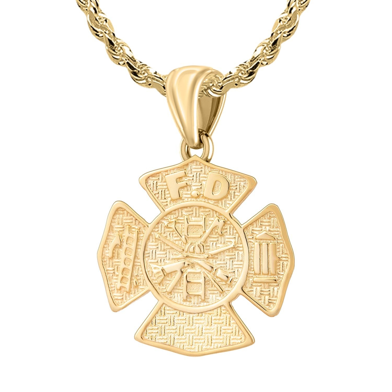 Ladies 14K Yellow Gold Customizable Firefighter Pendant Necklace, 26mm - US Jewels