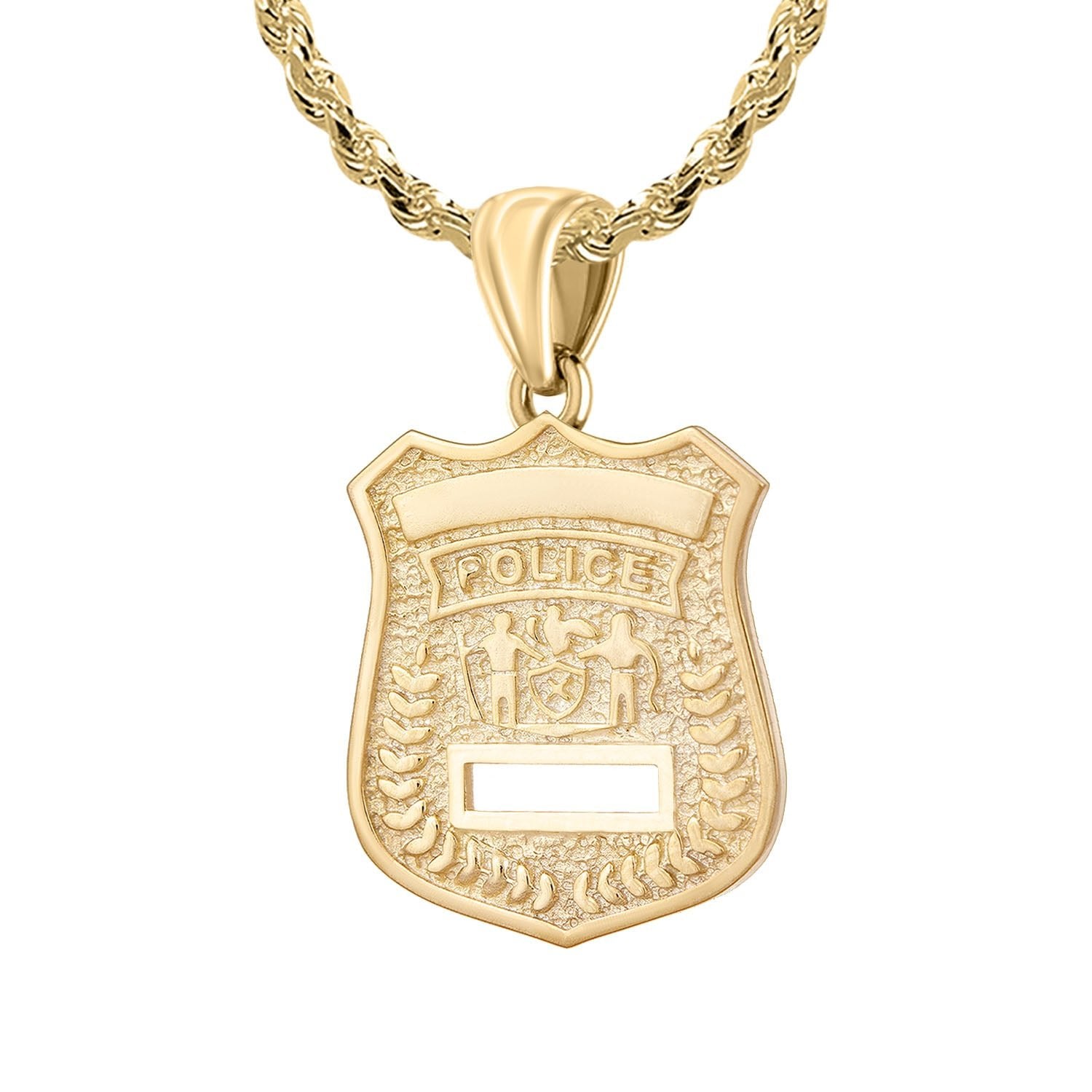 Ladies 14K Yellow Gold Customizable Police Badge Pendant Necklace, 22mm - US Jewels