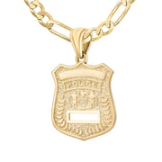 Ladies 14K Yellow Gold Customizable Police Badge Pendant Necklace, 22mm - US Jewels