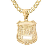 Ladies 14K Yellow Gold Customizable Police Badge Pendant Necklace, 22mm - US Jewels