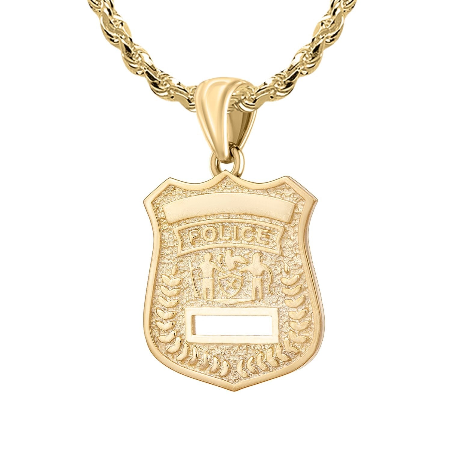 Ladies 14K Yellow Gold Customizable Police Badge Pendant Necklace, 22mm - US Jewels