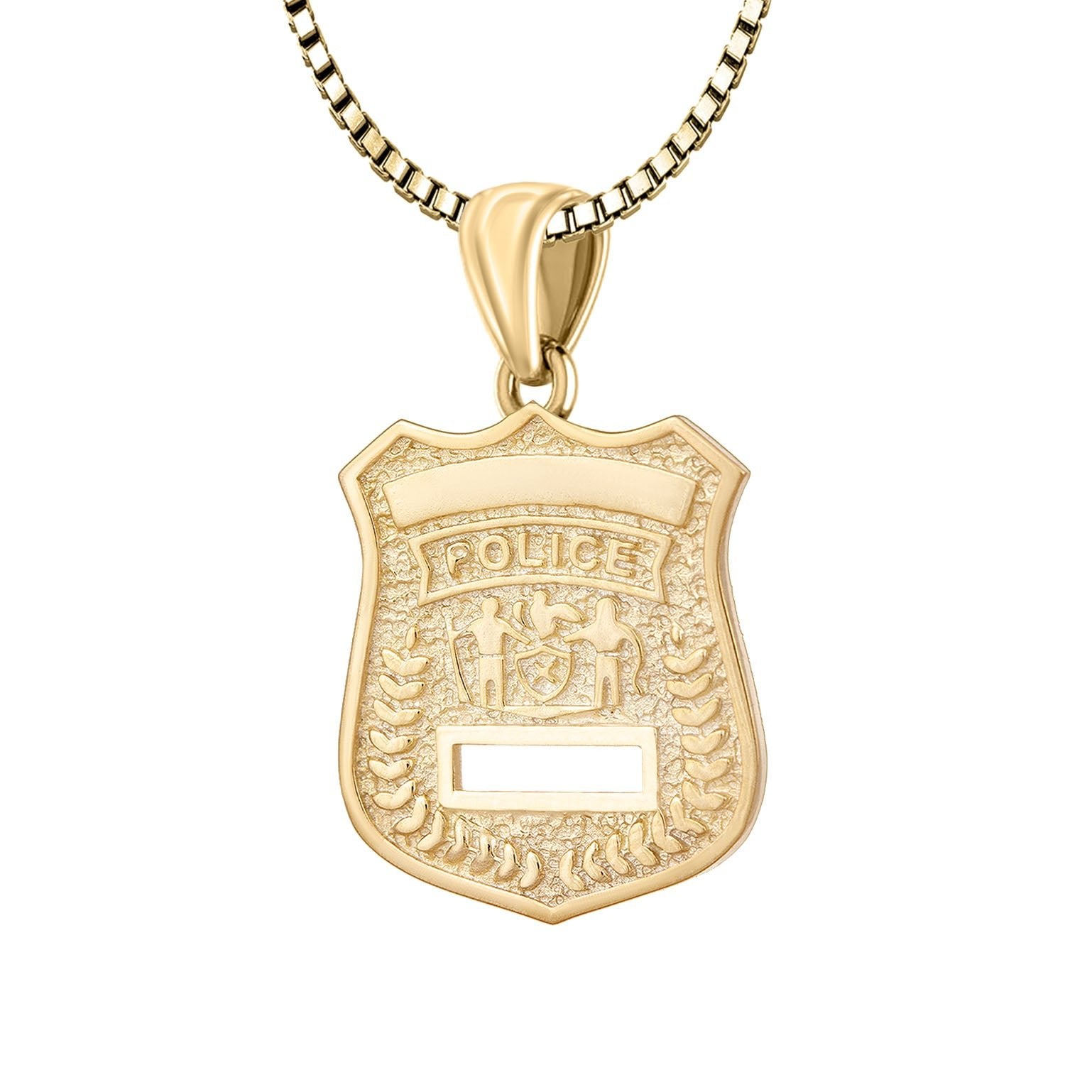 Ladies 14K Yellow Gold Customizable Police Badge Pendant Necklace, 22mm - US Jewels