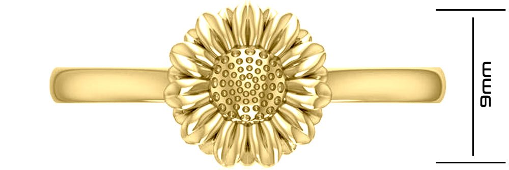 Ladies 14K Yellow Gold Floral Sunflower Ring - US Jewels