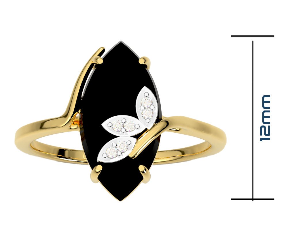 Ladies 14K Yellow Gold Genuine Black Onyx Diamond Ring - US Jewels