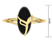 Ladies 14K Yellow Gold Genuine Oval Black Onyx Diamond Ring - US Jewels