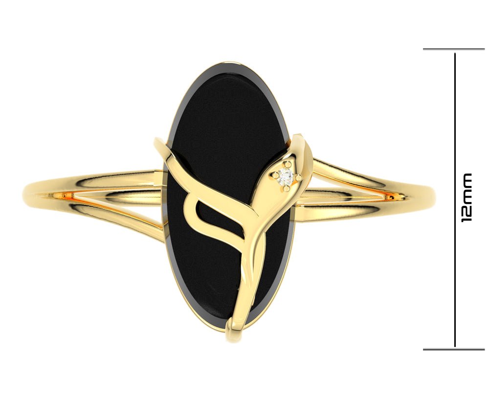 Ladies 14K Yellow Gold Genuine Oval Black Onyx Diamond Ring - US Jewels