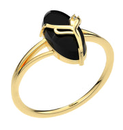 Ladies 14K Yellow Gold Genuine Oval Black Onyx Diamond Ring - US Jewels