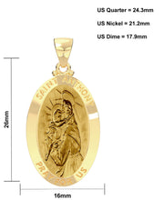 Ladies 14K Yellow Gold Hollow Oval Saint Anthony Medal Pendant Necklace, 26mm - US Jewels