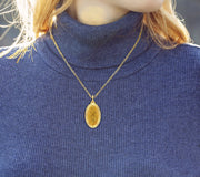 Ladies 14K Yellow Gold Miraculous Virgin Mary Solid Oval Polished Pendant Necklace, 24mm - US Jewels