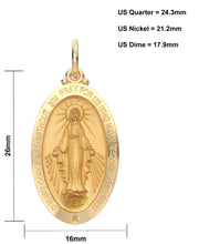 Ladies 14K Yellow Gold Miraculous Virgin Mary Solid Oval Polished Pendant Necklace, 26mm - US Jewels