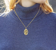 Ladies 14K Yellow Gold Saint Christopher Polished Finish Pierced Pendant Necklace, 25mm - US Jewels