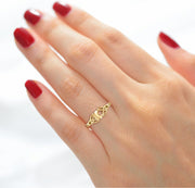 Ladies 14K Yellow Gold Trinity Knot & Crescent Moon Ring - US Jewels