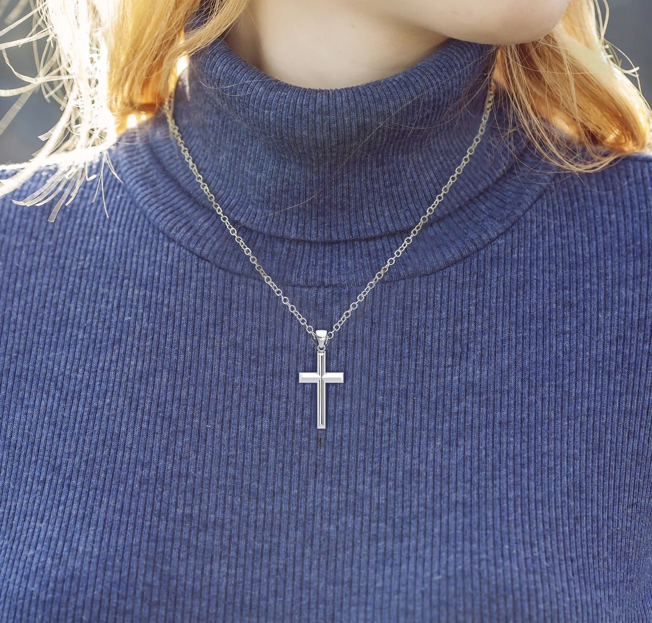 Ladies 14K Yellow or White Gold Christian Cross Pendant Necklace, 23mm - US Jewels