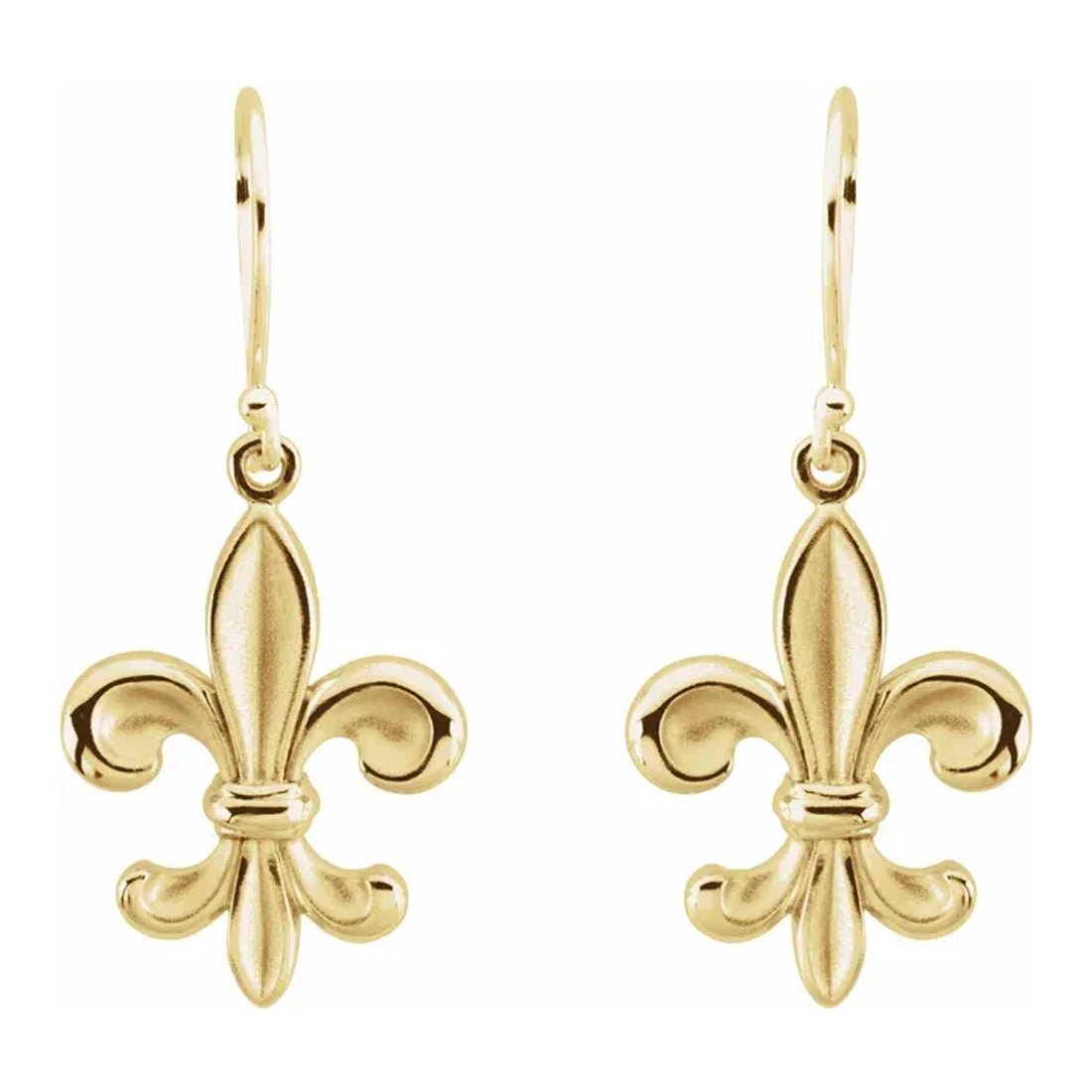 Ladies 14K Yellow or White Gold Fleur-de-lis Dangle Earrings - US Jewels