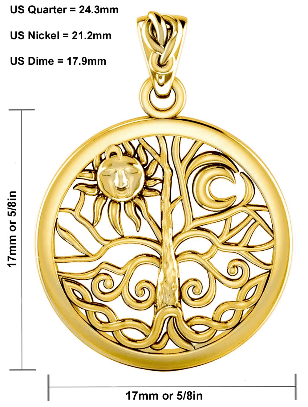 Ladies 5/8in 10k Yellow Gold Tree of Life Pendant Necklace - US Jewels