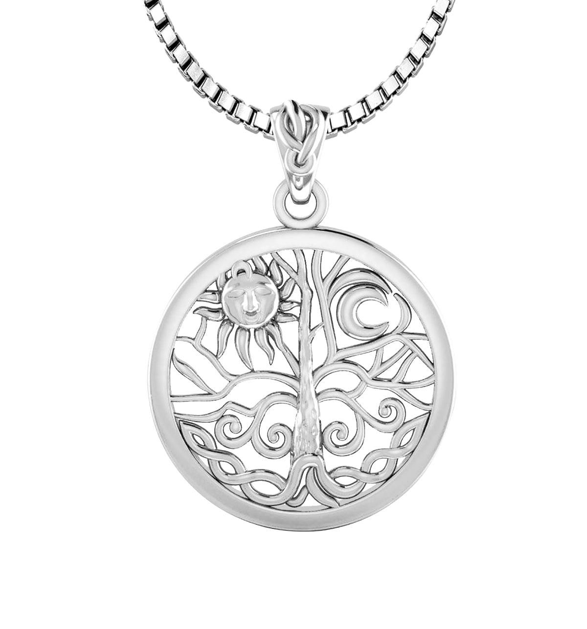 Ladies 925 Sterling Silver 17mm Tree of Life Pendant Necklace - US Jewels