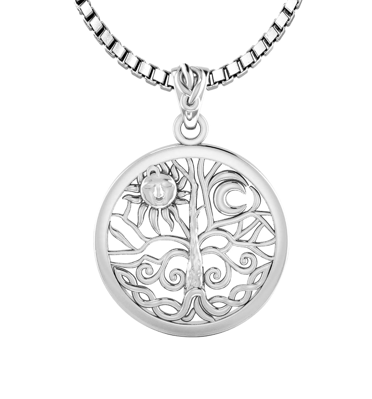 Ladies 925 Sterling Silver 17mm Tree of Life Pendant Necklace - US Jewels