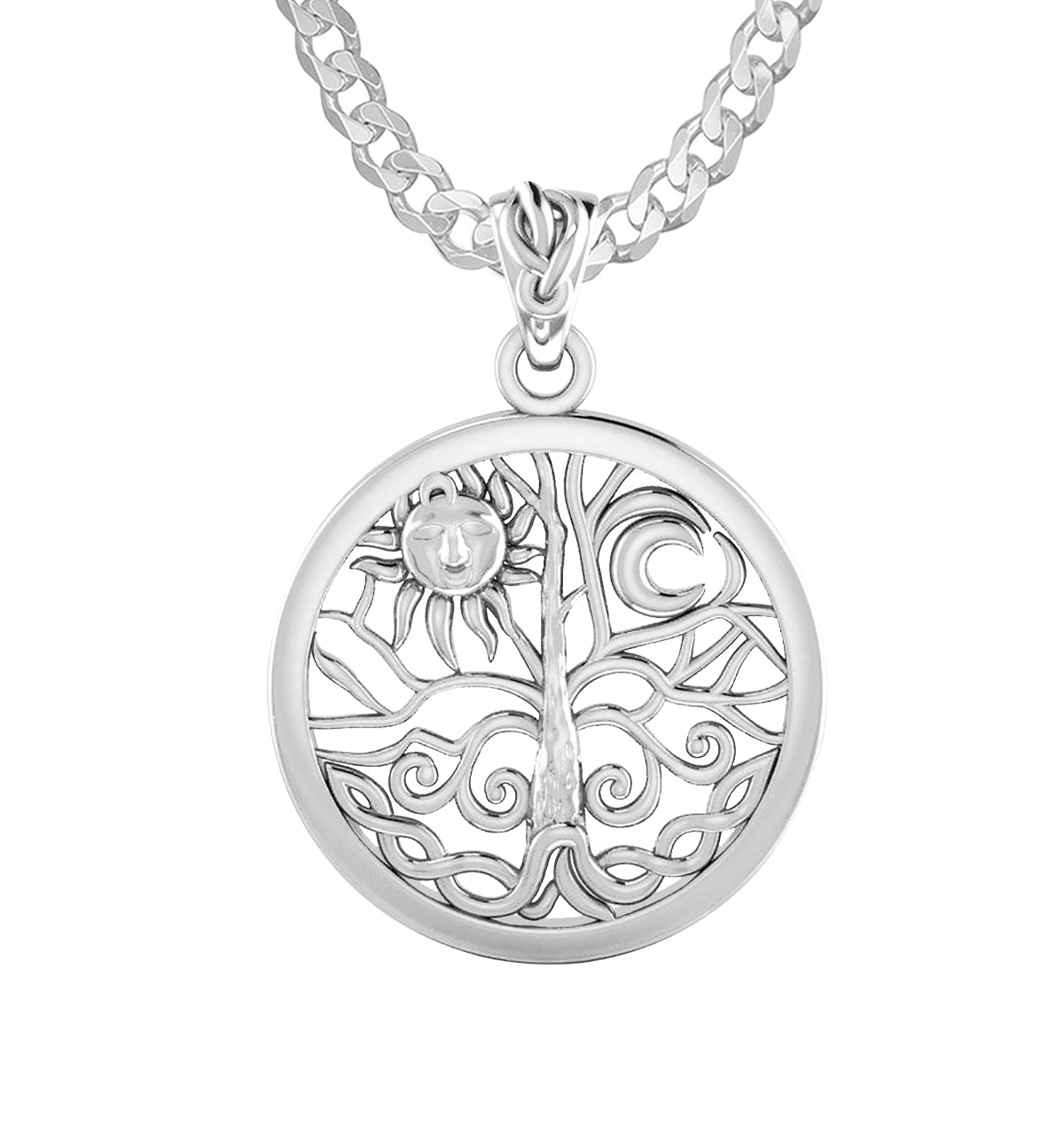 Ladies 925 Sterling Silver 17mm Tree of Life Pendant Necklace - US Jewels