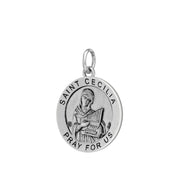 Ladies 925 Sterling Silver 18.5mm Antiqued Saint Cecilia Medal Pendant Necklace - US Jewels