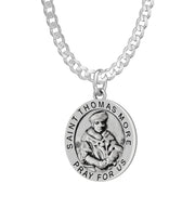 Ladies 925 Sterling Silver 18.5mm Antiqued Saint Thomas More Medal Pendant Necklace - US Jewels