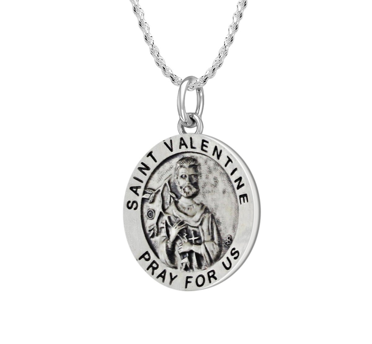 925 Antiqued Sterling Silver Saint Valentine Medallion Medal Pendant