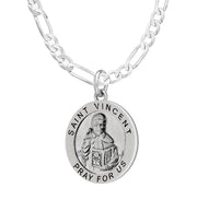 Ladies 925 Sterling Silver 18.5mm Antiqued Saint Vincent Medal Pendant Necklace - US Jewels