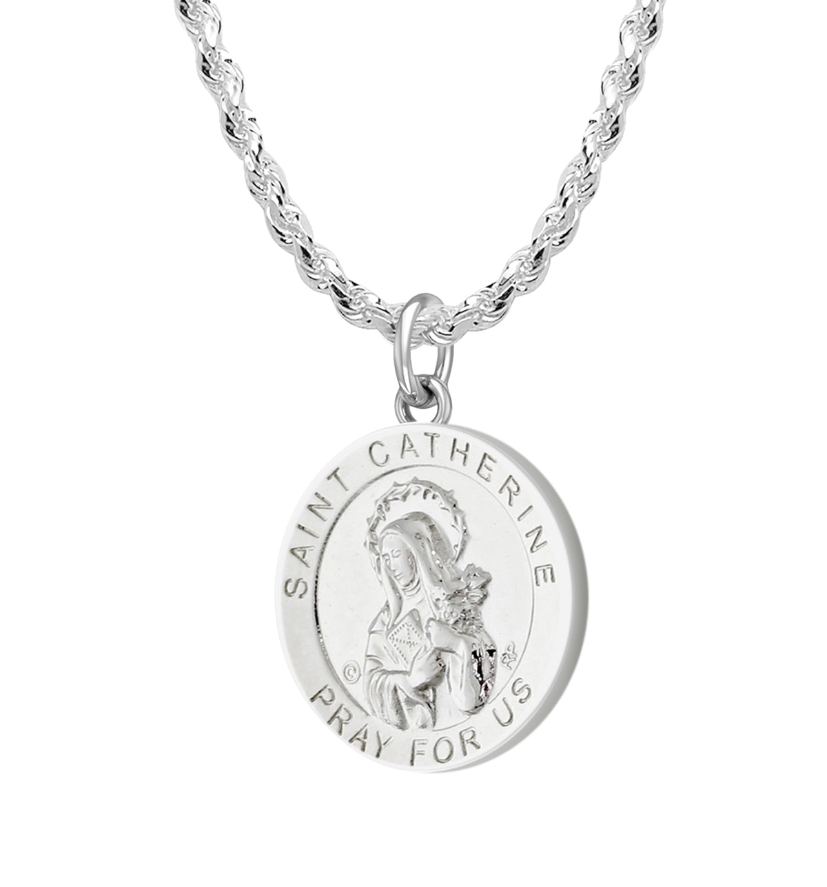 Ladies 925 Sterling Silver 18.5mm Polished Saint Catherine Medal Pendant Necklace - US Jewels