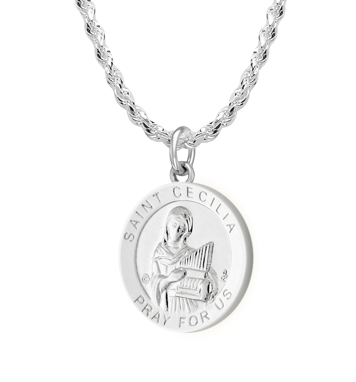 Ladies 925 Sterling Silver 18.5mm Polished Saint Cecilia Medal Pendant Necklace - US Jewels