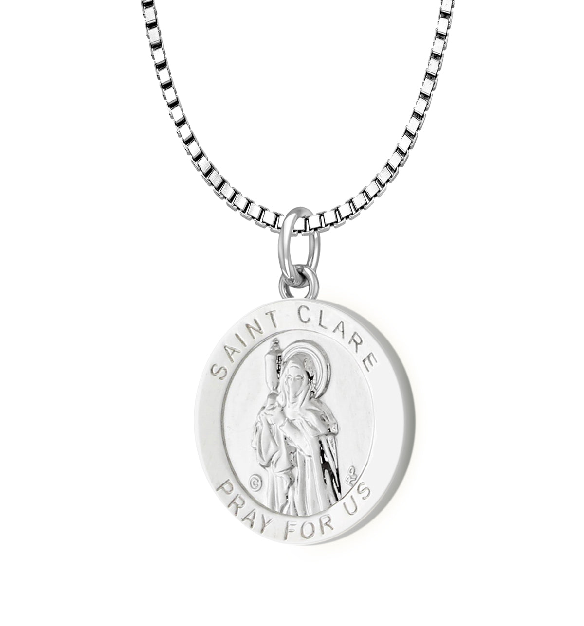 Ladies 925 Sterling Silver 18.5mm Polished Saint Clare Medal Pendant Necklace - US Jewels