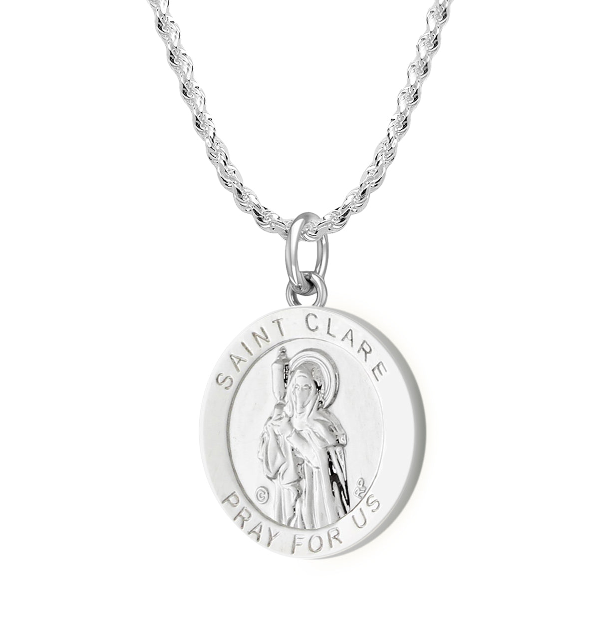 Ladies 925 Sterling Silver 18.5mm Polished Saint Clare Medal Pendant Necklace - US Jewels