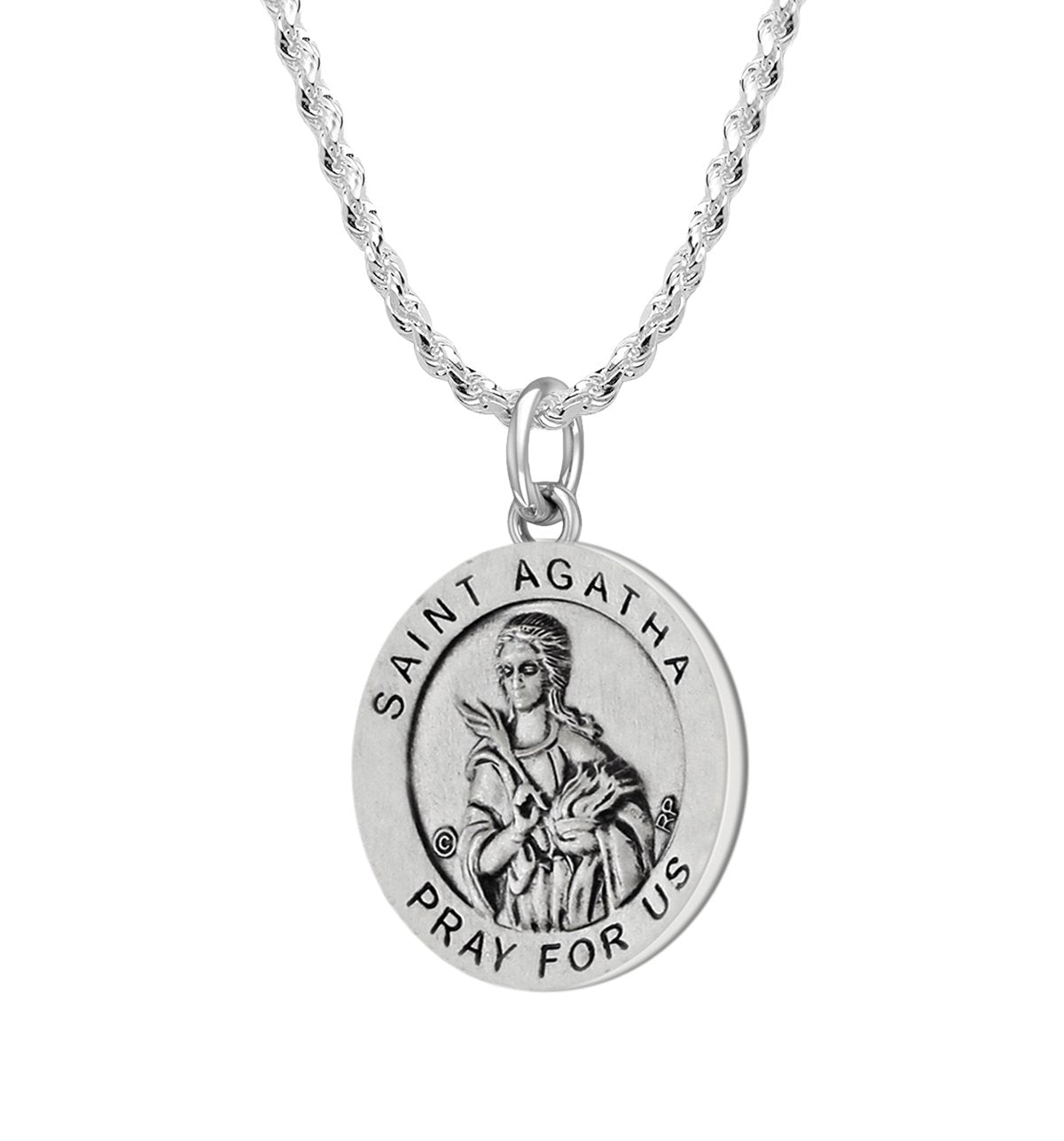 Ladies 925 Sterling Silver 18.5mm Saint Agatha Antiqued Medal Pendant Necklace - US Jewels