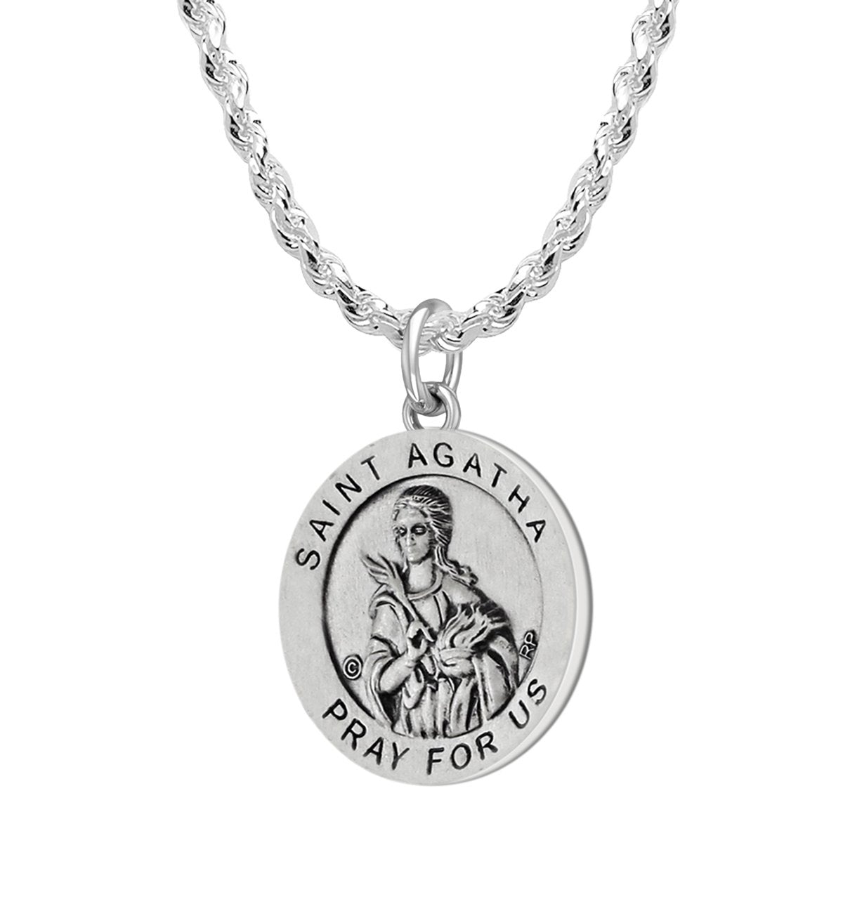 Ladies 925 Sterling Silver 18.5mm Saint Agatha Antiqued Medal Pendant Necklace - US Jewels