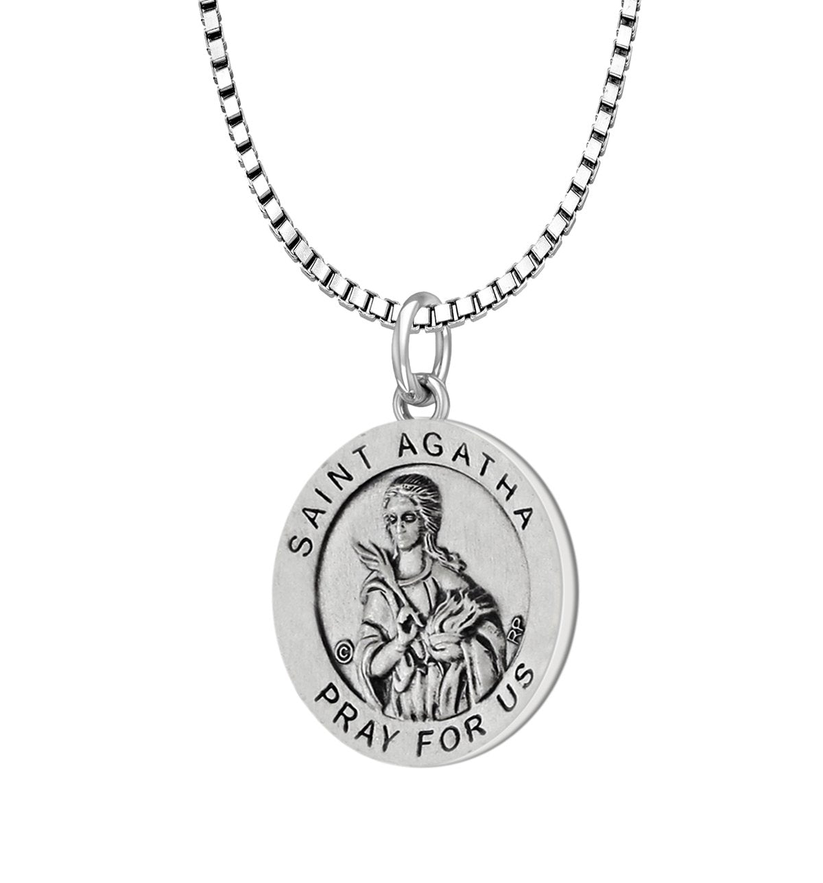Ladies 925 Sterling Silver 18.5mm Saint Agatha Antiqued Medal Pendant Necklace - US Jewels