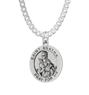 Ladies 925 Sterling Silver 18.5mm Saint Agatha Antiqued Medal Pendant Necklace - US Jewels