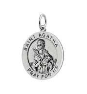 Ladies 925 Sterling Silver 18.5mm Saint Agatha Antiqued Medal Pendant Necklace - US Jewels