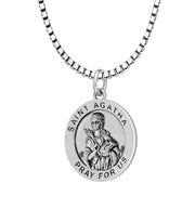 Ladies 925 Sterling Silver 18.5mm Saint Agatha Antiqued Medal Pendant Necklace - US Jewels