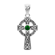 Ladies 925 Sterling Silver 23mm Irish Celtic Knot Cross Pendant Necklace with 13 Birthstone Options - US Jewels