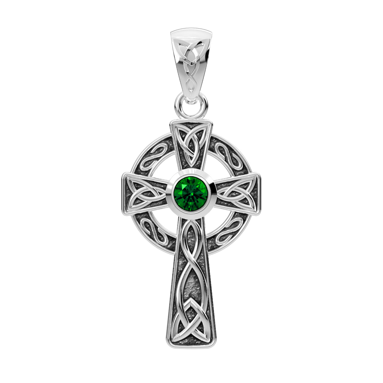 Ladies 925 Sterling Silver 23mm Irish Celtic Knot Cross Pendant Necklace with 13 Birthstone Options - US Jewels