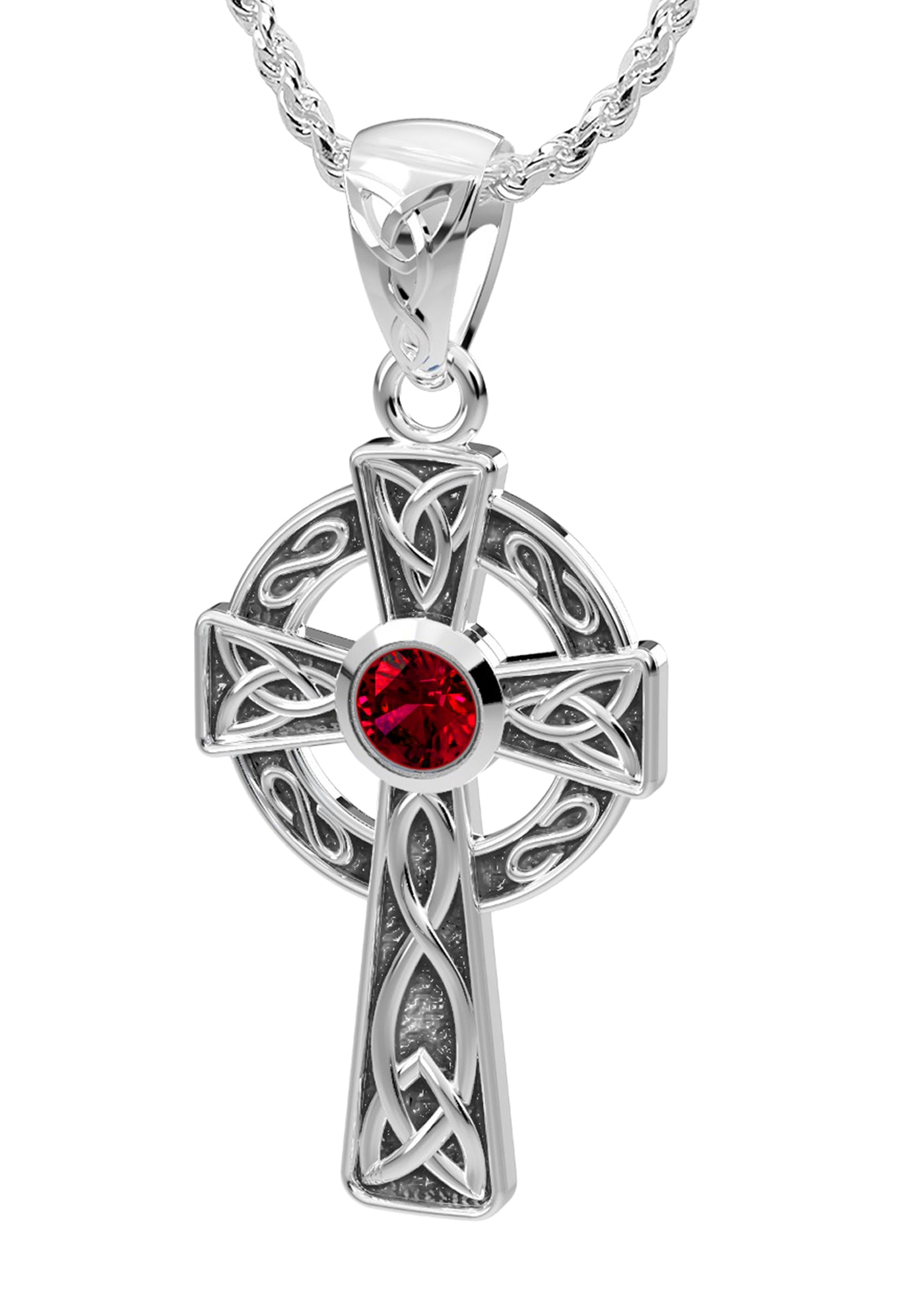 Ladies 925 Sterling Silver 23mm Irish Celtic Knot Cross Pendant Necklace with 13 Birthstone Options - US Jewels
