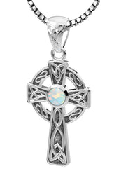 Ladies 925 Sterling Silver 23mm Irish Celtic Knot Cross Pendant Necklace with 13 Birthstone Options - US Jewels