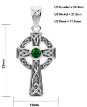 Ladies 925 Sterling Silver 23mm Irish Celtic Knot Cross Pendant Necklace with 13 Birthstone Options - US Jewels