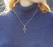 Ladies 925 Sterling Silver 23mm Irish Celtic Knot Cross Pendant Necklace with 13 Birthstone Options - US Jewels